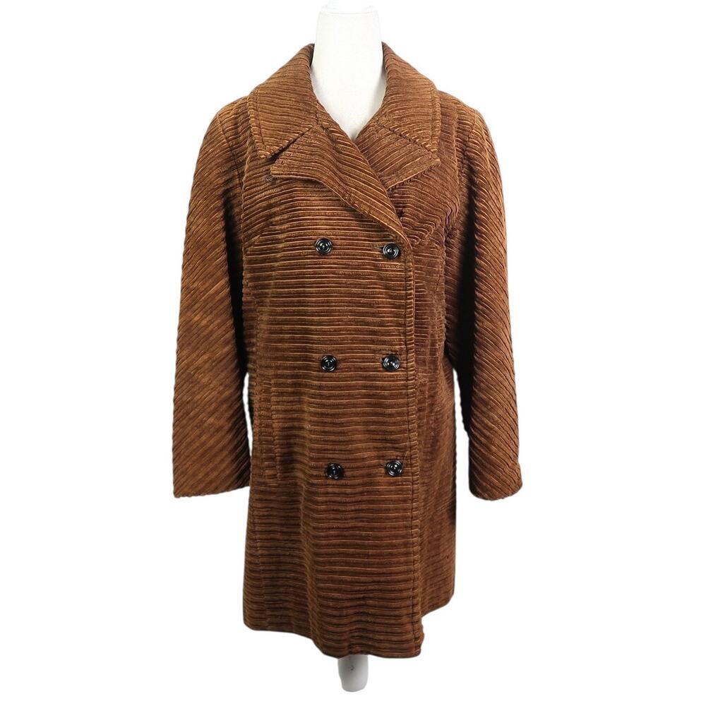 Vintage Brown Wide Wale Corduroy Double-Breasted Coat L